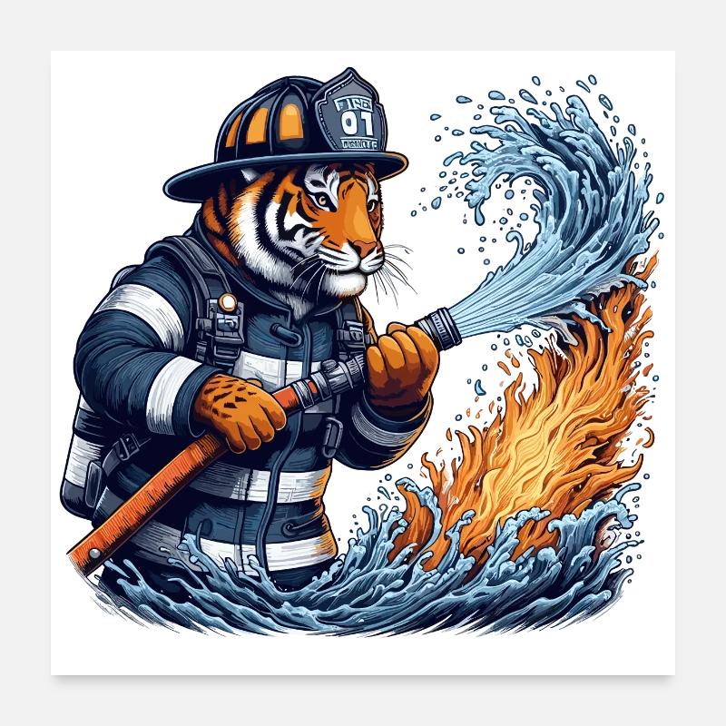 Firefighter Tiger Gift Poster 24" x 24" (60x60 cm)