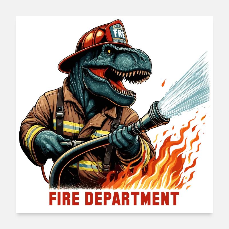 Fire Brigade T-Rex Gift Poster 24" x 24" (60x60 cm)