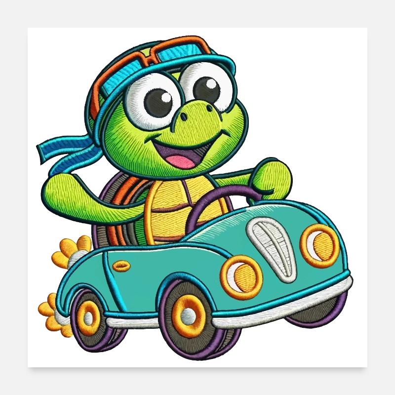 Adventurous Turtle Driving Car Poster 24" x 24" (60x60 cm)