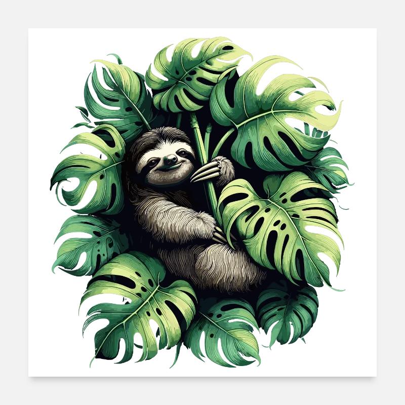 Monstera deliciosa sloth gift Poster 24" x 24" (60x60 cm)
