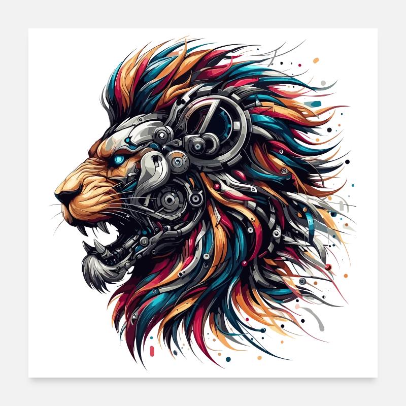 Lion Cyborg Robot Page Gift Poster 24" x 24" (60x60 cm)