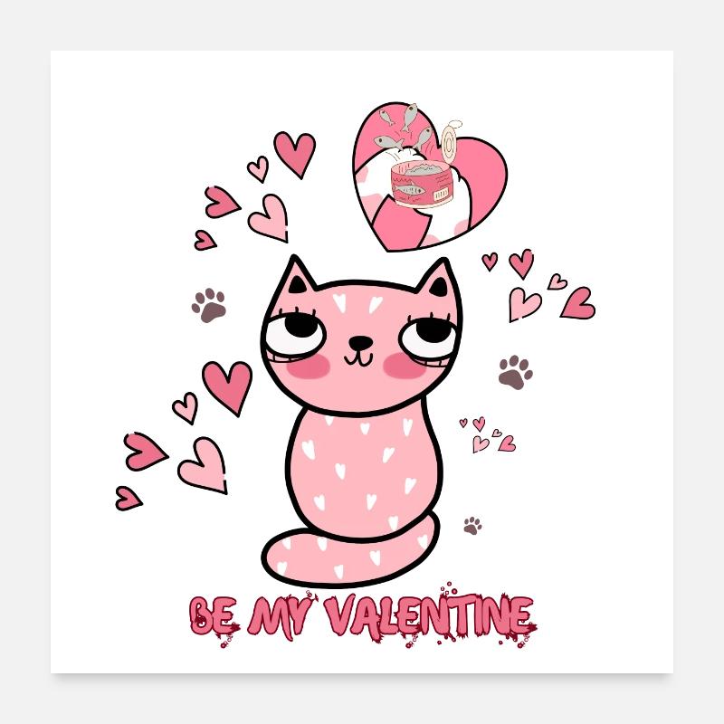 Coeur de chat Saint-Valentin design avec amour Poster 60 x 60 cm