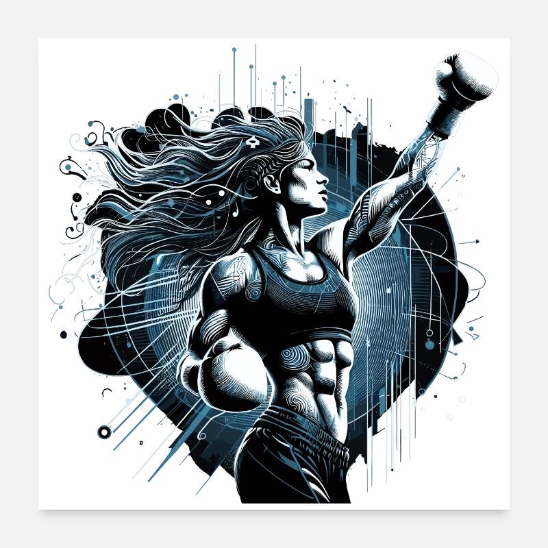 Boxerin Frau Siegespose Boxen Geschenk Poster 60x60 cm