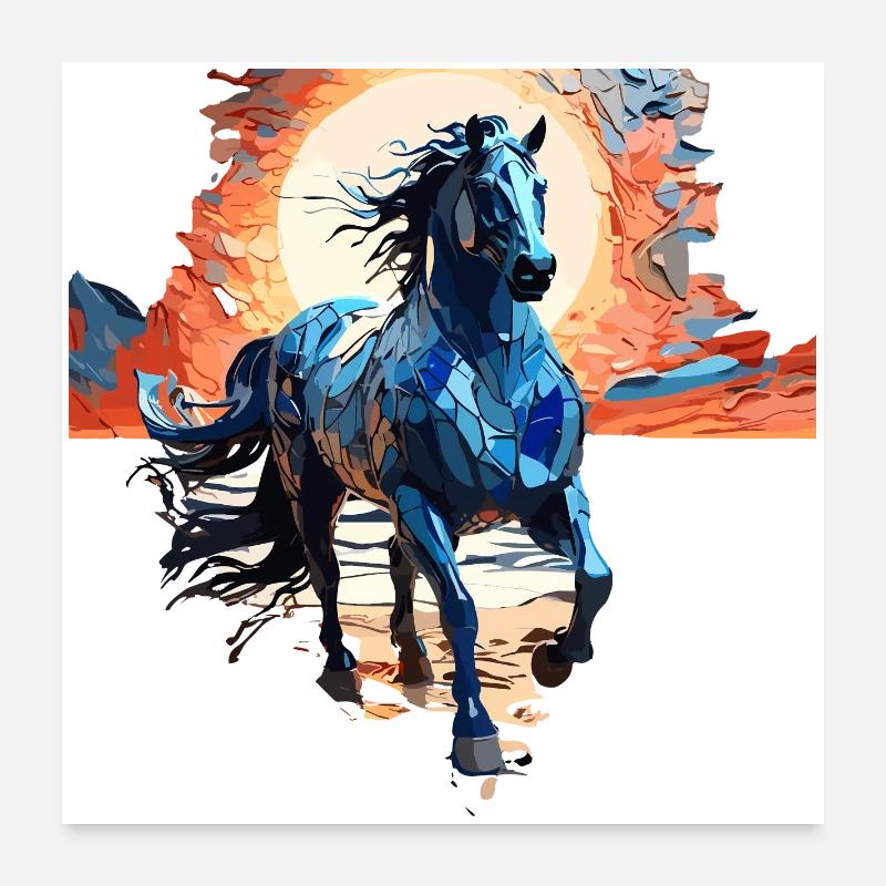 Stylish Blue Horse Illustration Poster 24" x 24" (60x60 cm)