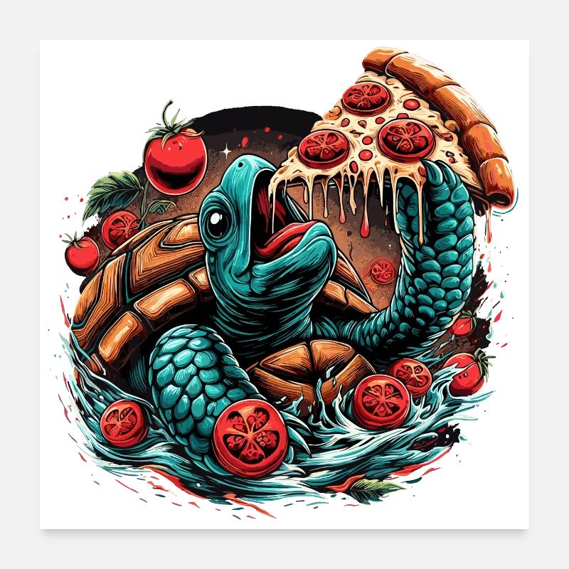 Turtle Pizza Tomato Design Poster 24" x 24" (60x60 cm)