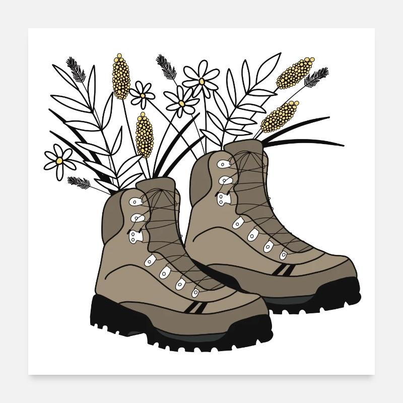 Chaussures de randonnée remplies de fleurs des prés Poster 60 x 60 cm