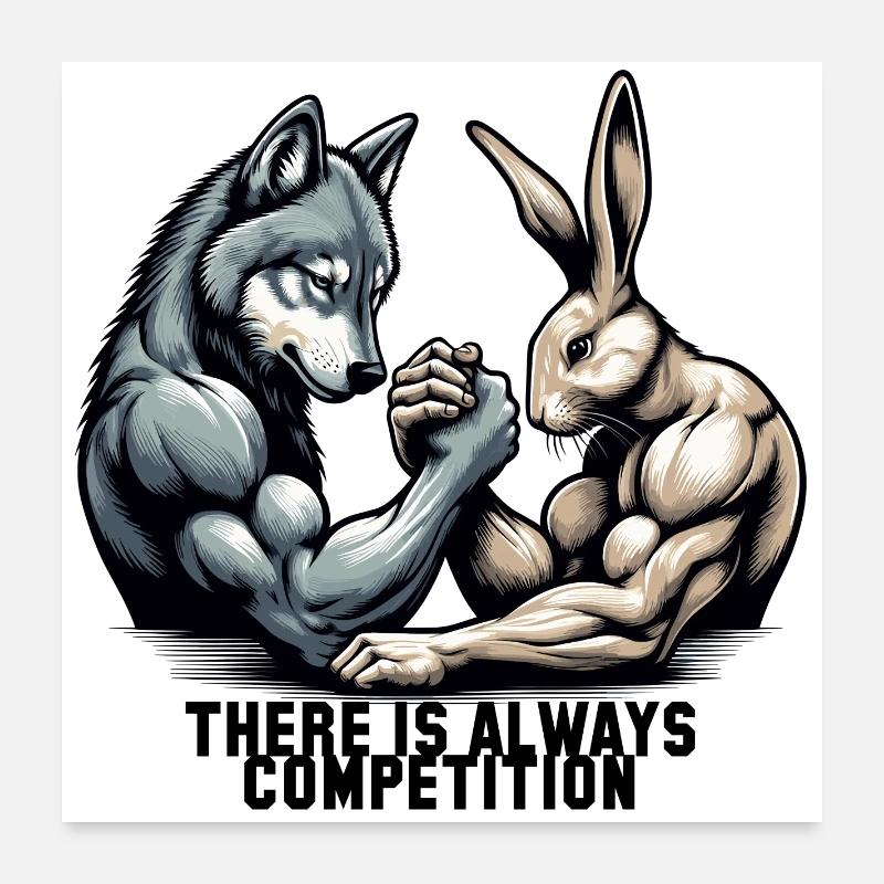 Bras de fer bras de fer loup et lapin cadeau Poster 60 x 60 cm