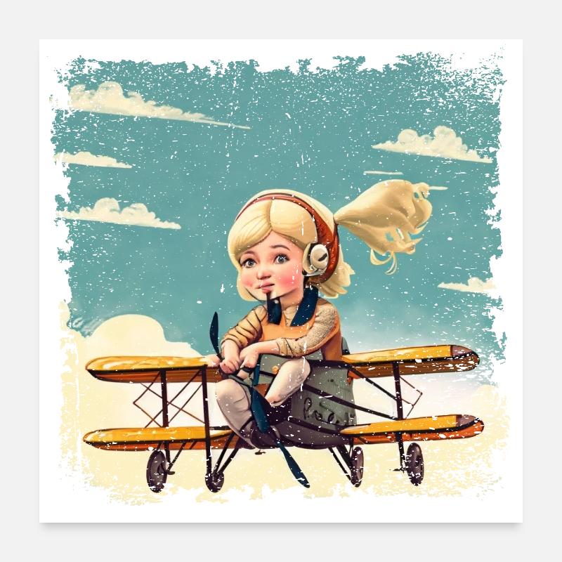 Mädchen sitzt auf einem Doppeldecker | Fantasy Poster 60x60 cm