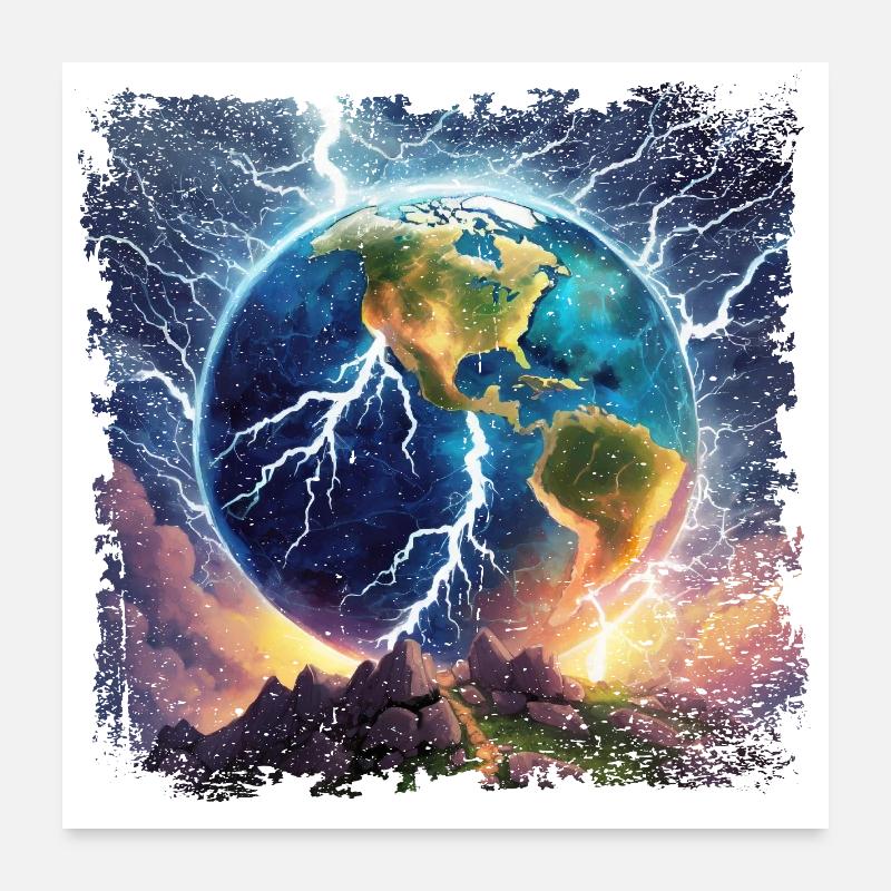 Erdkugel die mit Blitzen übersät ist Poster 60x60 cm
