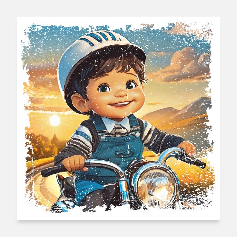 Little boy on old motorcycle Poster 24" x 24" (60x60 cm)