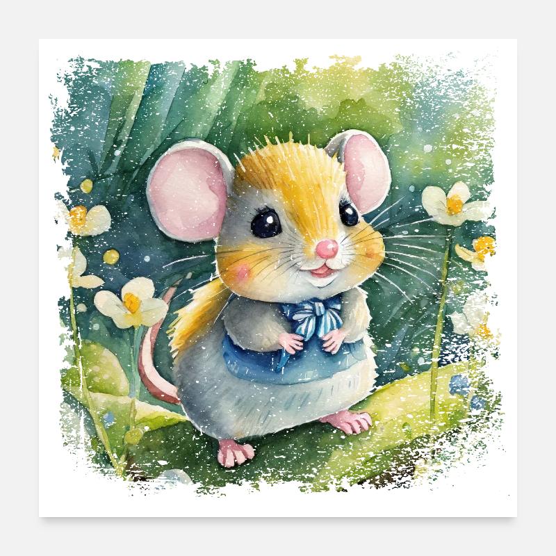 Mignon bébé souris jouant joyeusement dans le jardin Poster 60 x 60 cm