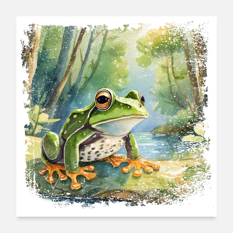 Cute young frog in children's book style Poster 24" x 24" (60x60 cm)