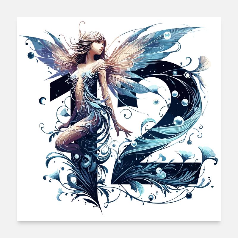 Cadeau d’anniversaire elfe fée de 12 ans Poster 60 x 60 cm