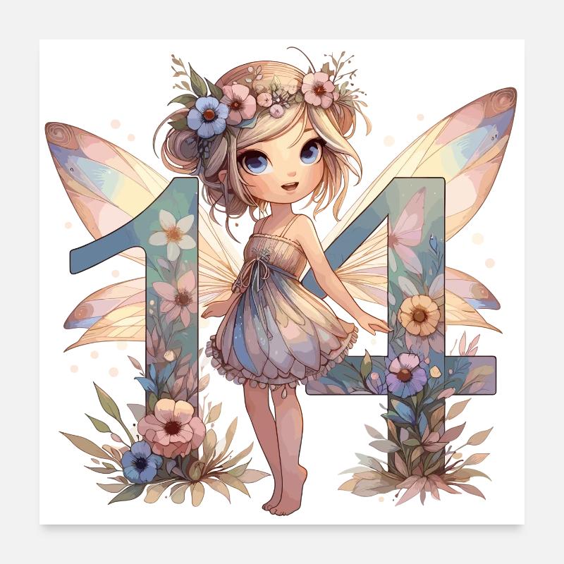 14 ans fée elfe mignon cadeau d’anniversaire Poster 60 x 60 cm