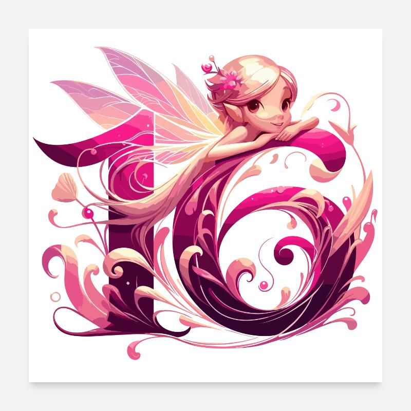 16 ans fée elfe mignon rose cadeau d’anniversaire Poster 60 x 60 cm