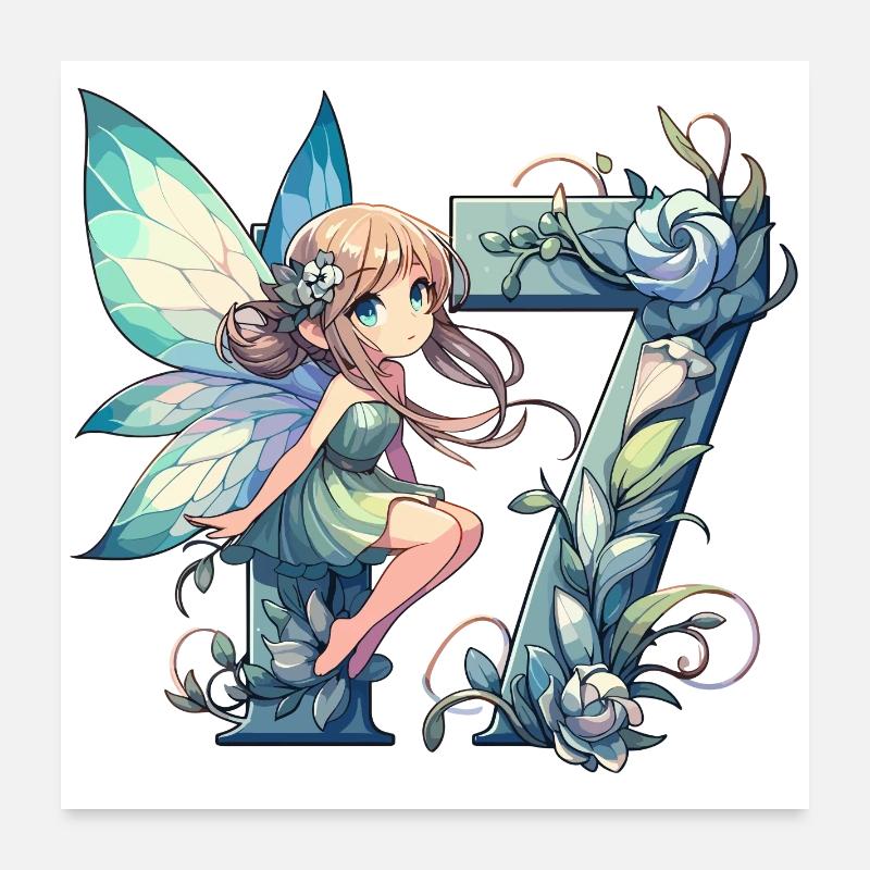 17 ans fée elfe mignon cadeau d’anniversaire Poster 60 x 60 cm