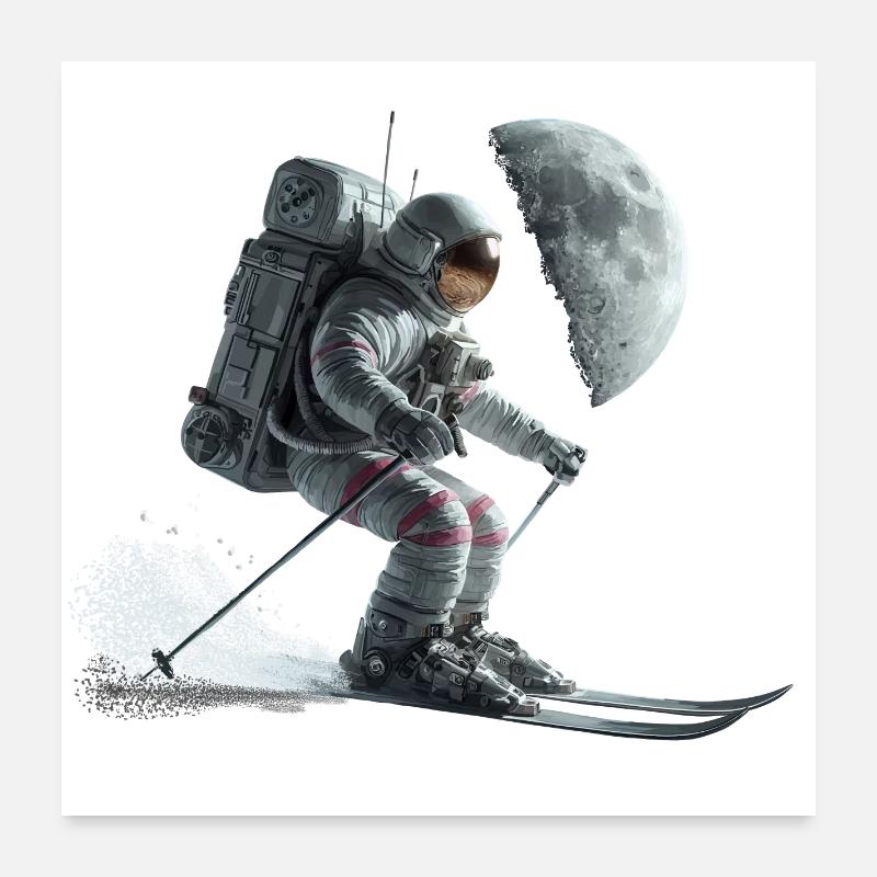 Astronaute Skieur Poster 60 x 60 cm