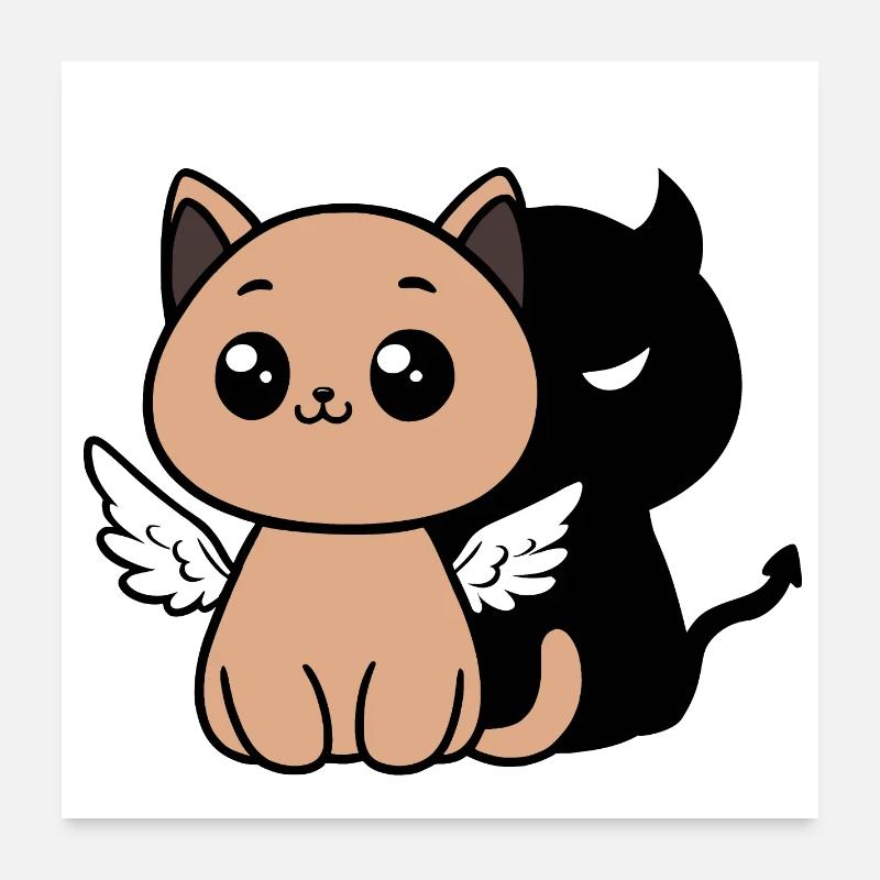chat ange avec une ombre diable Poster 60 x 60 cm