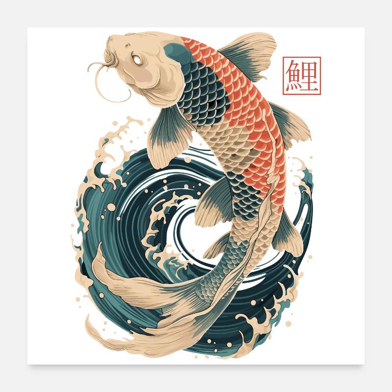 Koi-Karpfen - Poster 60x60 cm - Weiß