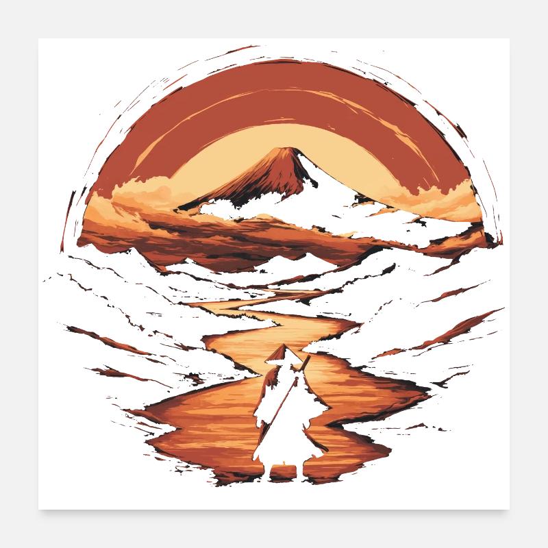 Samurai and Mount Fuji Poster 24" x 24" (60x60 cm)