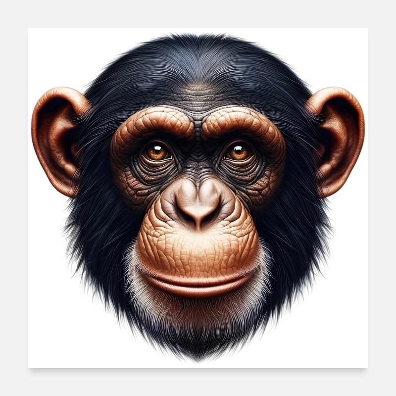 Schimpanse Affe - Poster 60x60 cm - Weiß