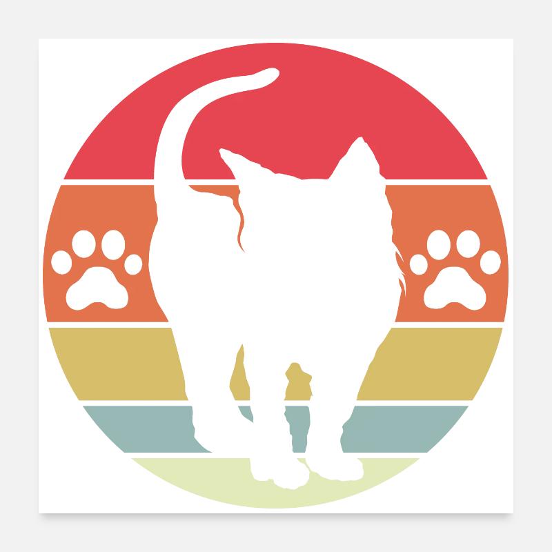 retro cat cute logo icon vintage illustration Poster 24" x 24" (60x60 cm)