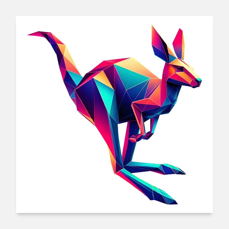Känguru Origami Geometrisch 3D Poster 60x60 cm
