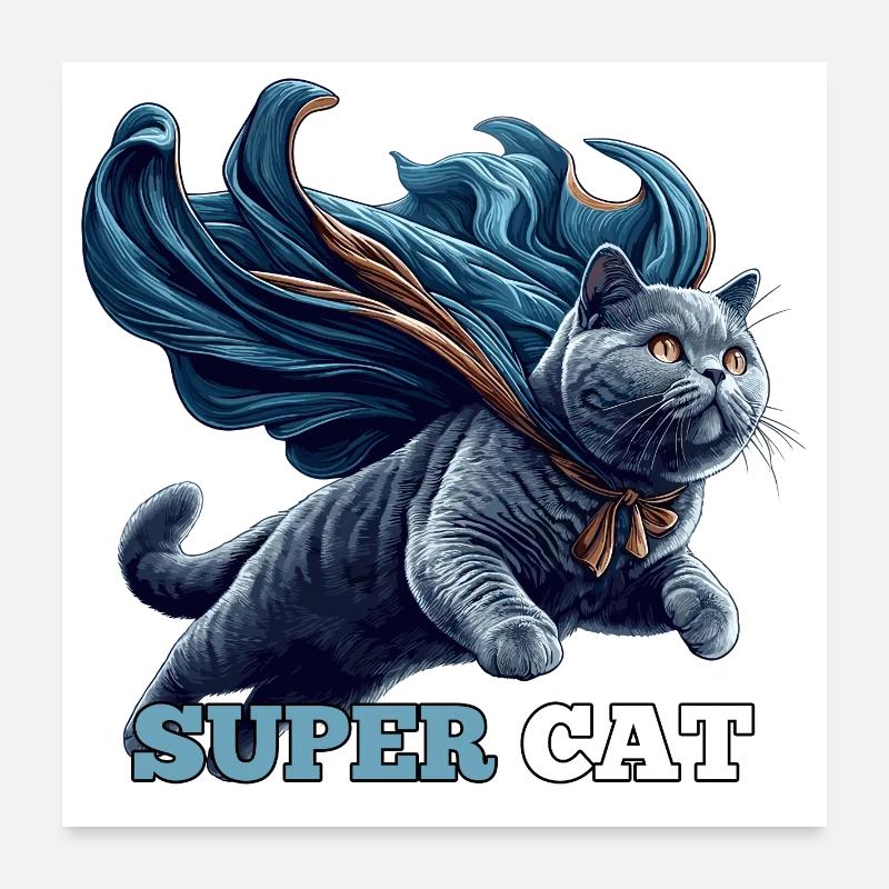 Super Chat BKH Bleu Cadeau Poster 60 x 60 cm