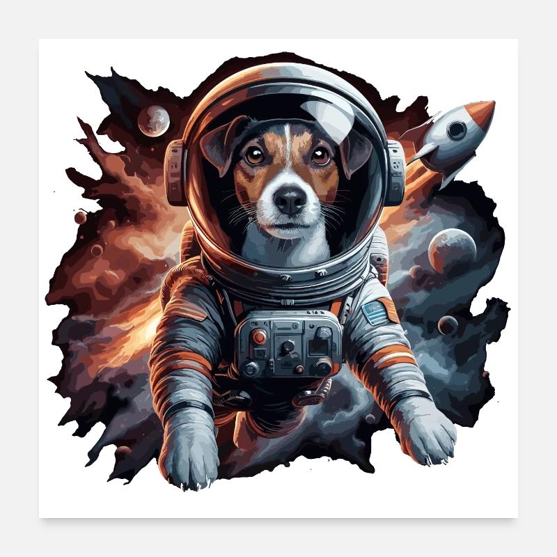 Astronaut Jack Russell Terrier Rakete Geschenk Poster 60x60 cm