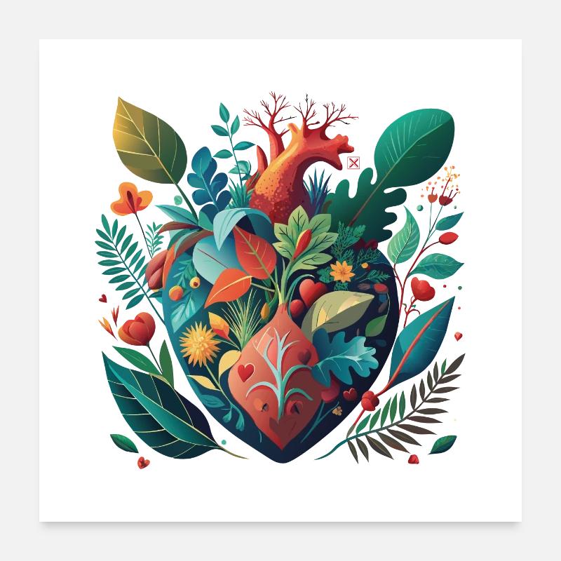 Regenbogen Botanisches Herz Poster 60x60 cm