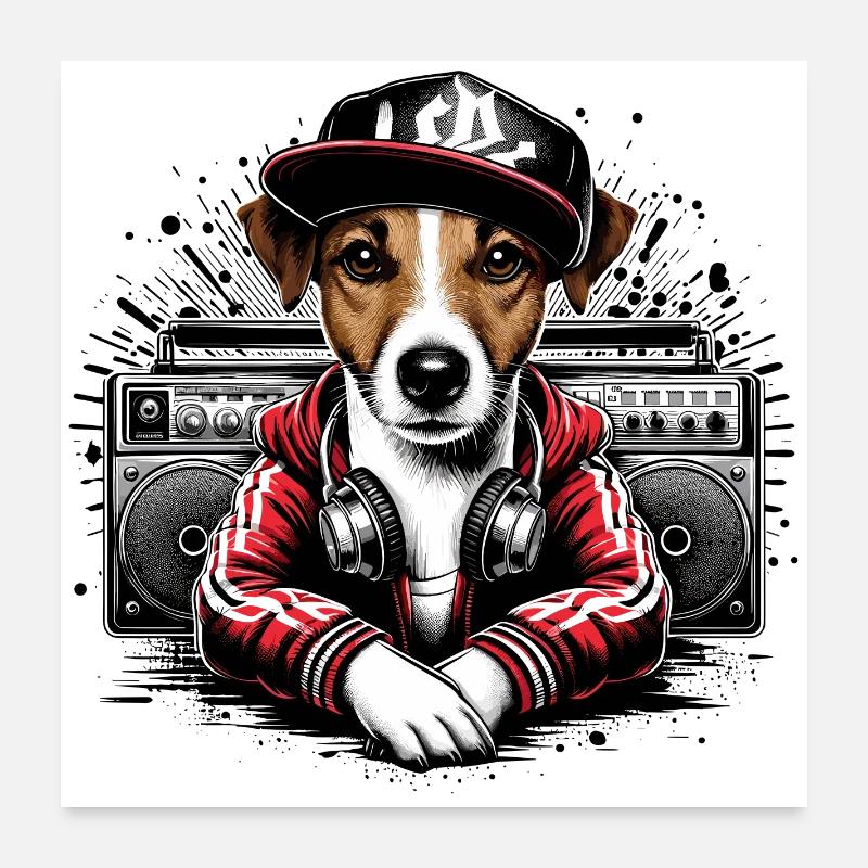 Jack Russell Terrier Ghetto Blaster Gift Poster 24" x 24" (60x60 cm)