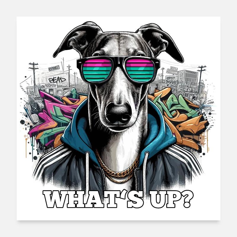 Greyhound : Que se passe-t-il ? Cadeau de chien Graffiti Poster 60 x 60 cm