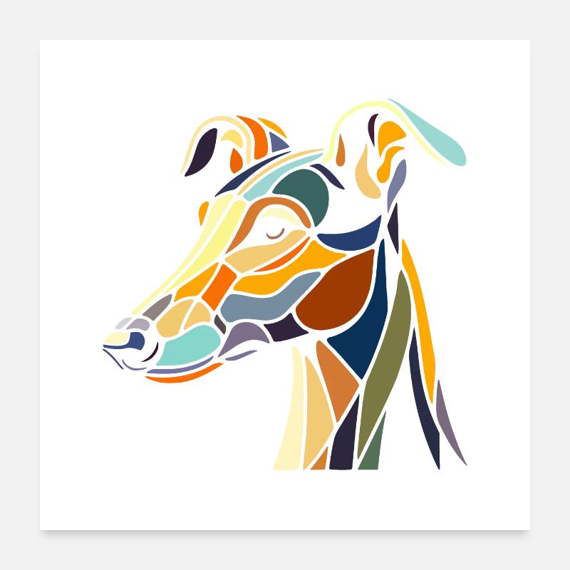 Tête de lévrier en style art géométrique, polygone Poster 60 x 60 cm