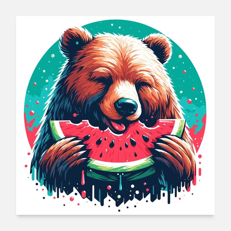 Watermelon Bear Yummy Gift Poster 24" x 24" (60x60 cm)