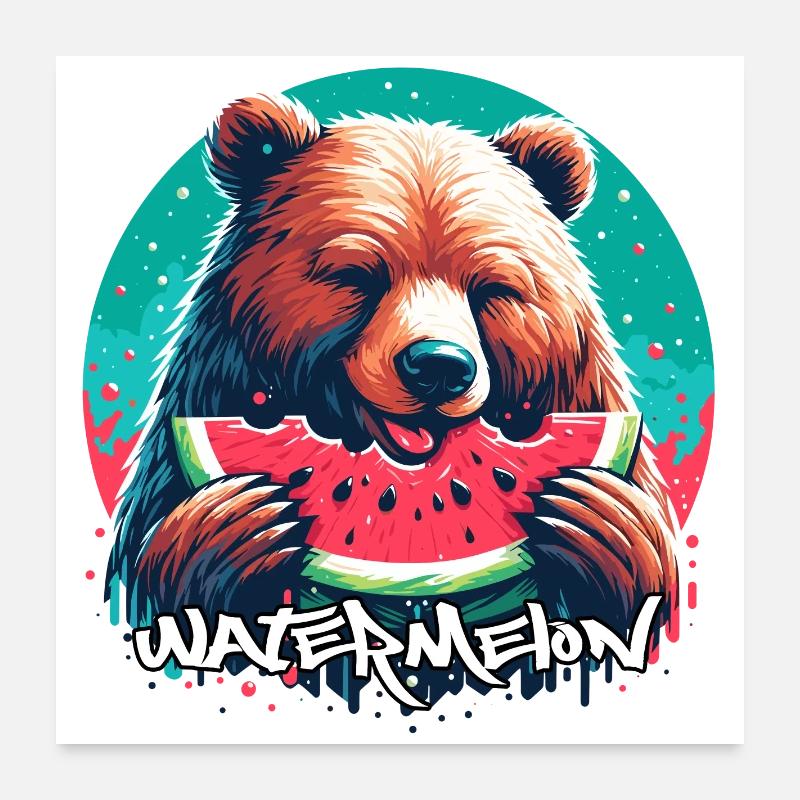 Watermelon Bear Yummy Gift Poster 24" x 24" (60x60 cm)