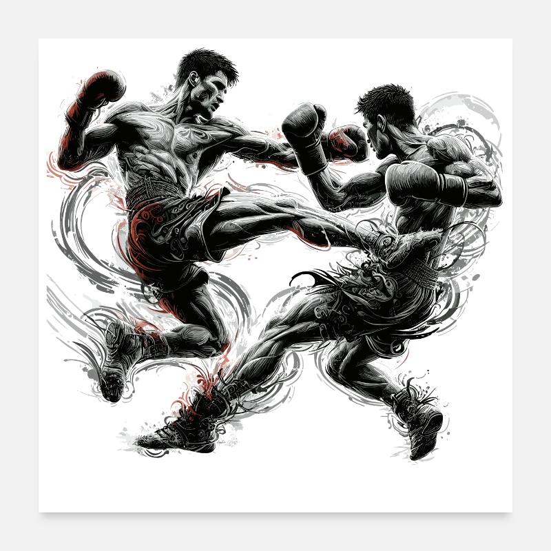 Kickboxing Boxe thaïlandaise Cadeau de boxe Muay Thai Poster 60 x 60 cm