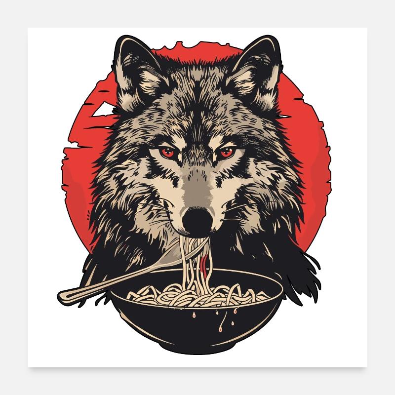 Wolf Ramen Noodles Wolfhead Wolves Poster 24" x 24" (60x60 cm)