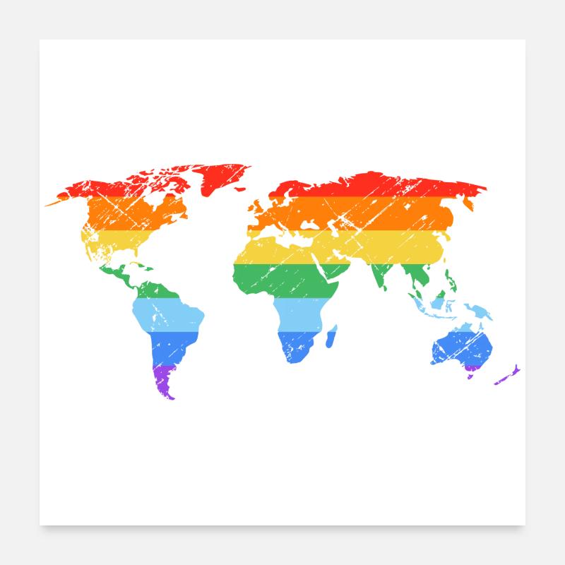 Rainbow World Map Pride Poster 24" x 24" (60x60 cm)