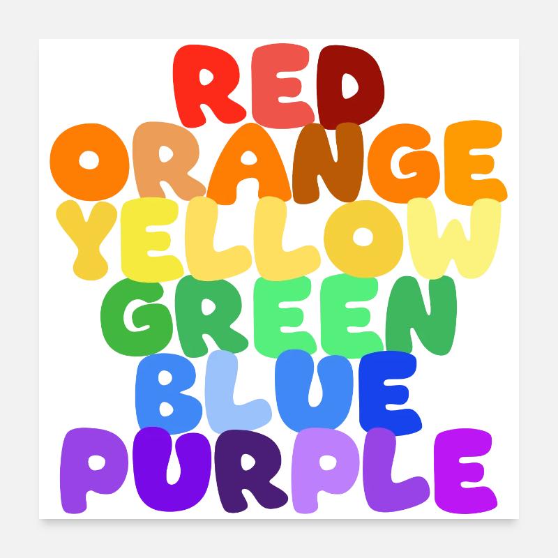 Regenbogen Farbwörter Reihe - Poster 60x60 cm - Weiß