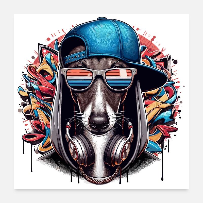 Windhund Gangsta Hund Graffiti Geschenk - Poster 60x60 cm - Weiß