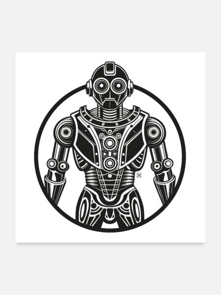 Robot Rétro Circulaire - Poster 60 x 60 cm - blanc - Devant