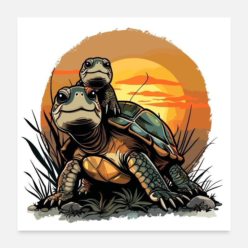 dad turtle son father tortoise Poster 24" x 24" (60x60 cm)