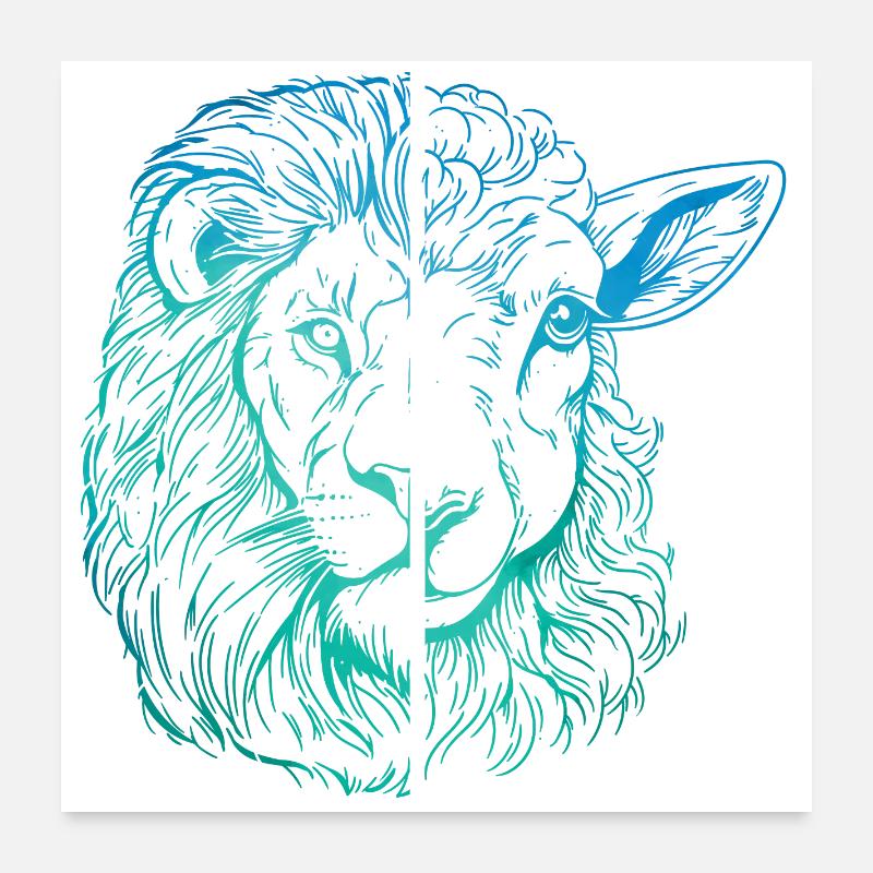 Löwe und Lamm Poster 60x60 cm