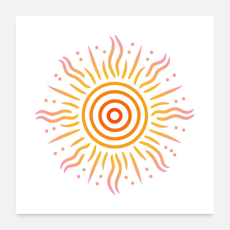 Sun Tribal Patterns Yellow Red Pink Poster 24" x 24" (60x60 cm)