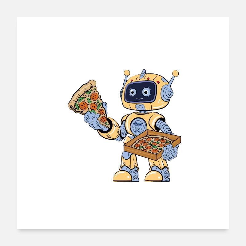 Un robot mange de la pizza Poster 60 x 60 cm