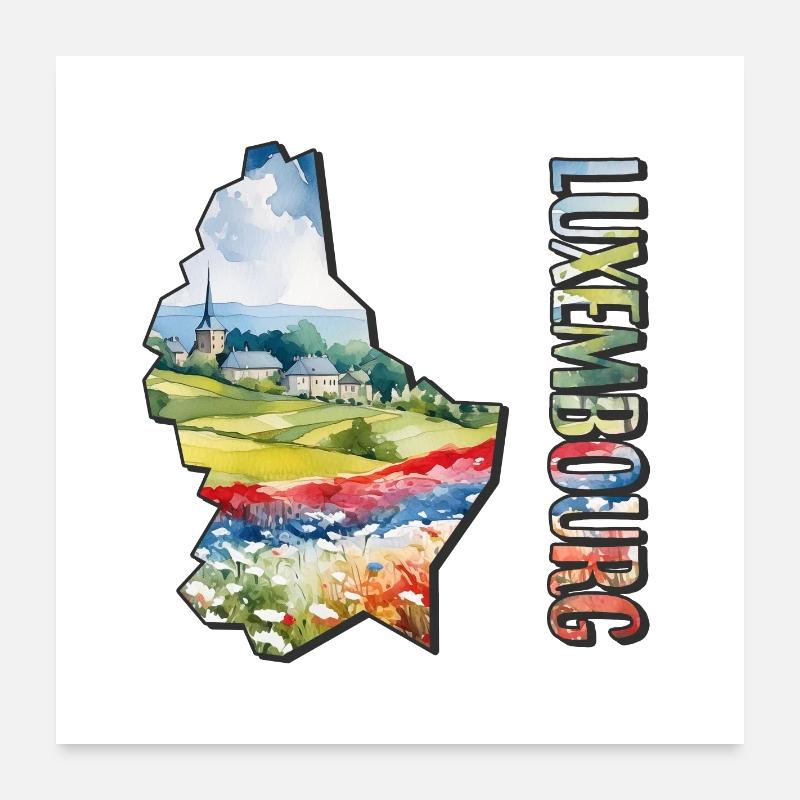 Carte à l’aquarelle du Luxembourg Poster 60 x 60 cm