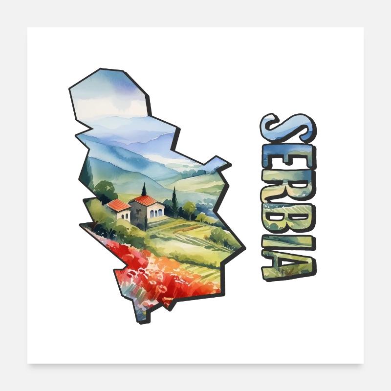 Carte à l’aquarelle Serbie Poster 60 x 60 cm
