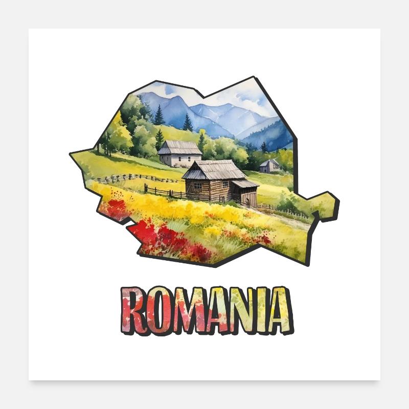 Carte à l’aquarelle Roumanie Poster 60 x 60 cm