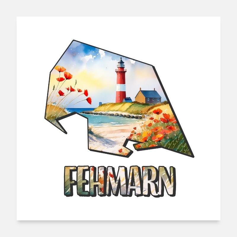Carte à l’aquarelle Fehmarn Poster 60 x 60 cm