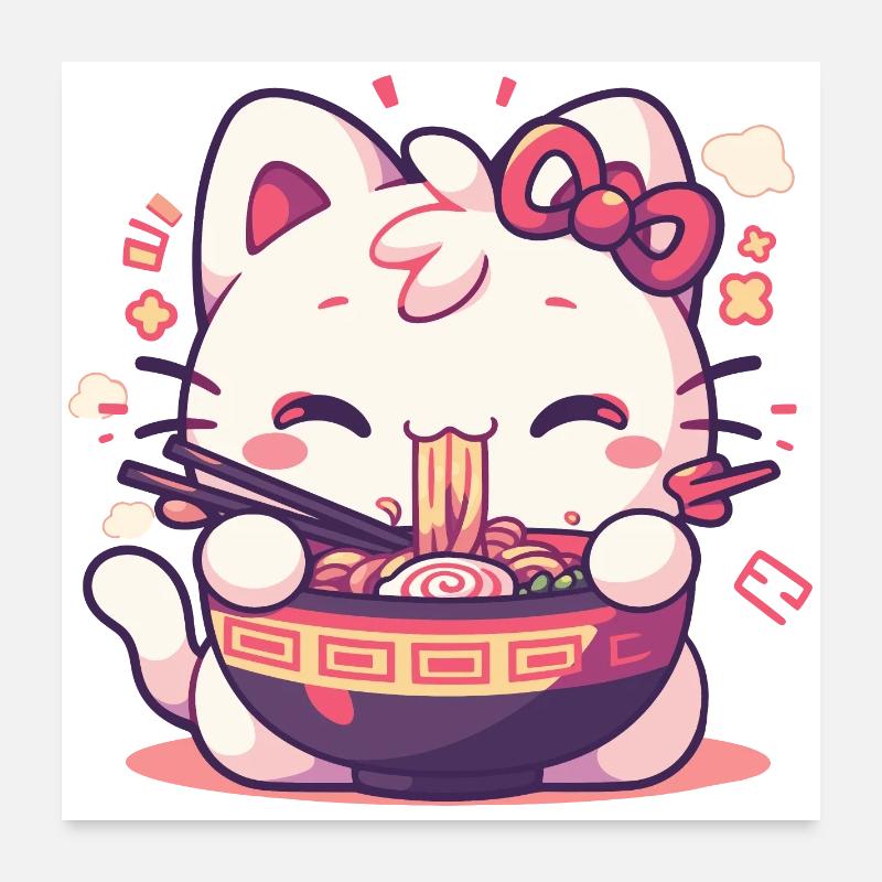Cat eating Ramen Poster 24" x 24" (60x60 cm)